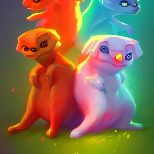 Image similar to cute creatures. bright art masterpiece artstation. 8k, sharp high quality illustration in style of Jose Daniel Cabrera Pena and Leonid Kozienko, magical colored theme, concept art by Tooth Wu,