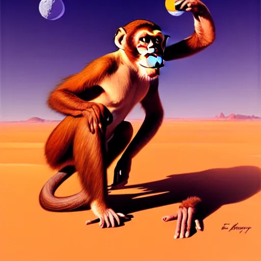 Prompt: portrait of a monkey on mars, expressive pose, futuristic, highly detailed, digital painting, artstation, concept art, smooth, sharp focus, by gil elvgren