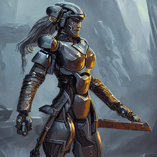 Image similar to robotic valkyrie, science fiction, female warrior, fantasy, d & d, concept art, sharp focus, illustration, character art,