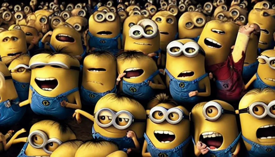 Image similar to fight club!!!!, fight club!!!! ((((the minions)))), movie still