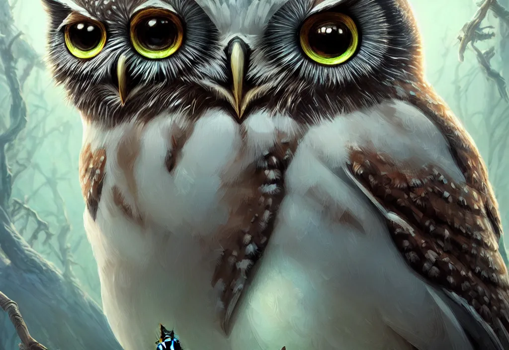 Prompt: portrait of mystic owl, highly detailed, d & d, fantasy, highly detailed, digital painting, trending on artstation, concept art, sharp focus, illustration, global illumination, ray tracing, realistic shaded, art by artgerm and greg rutkowski and fuji choko and viktoria gavrilenko and hoang lap