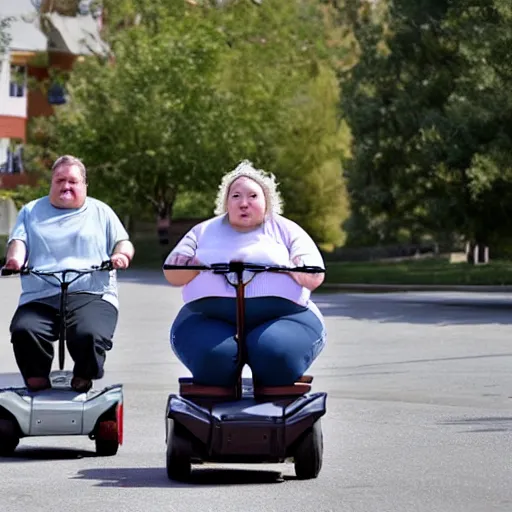 Image similar to incredibly morbidly obese american with severe diabetes riding on a ride - on - scooter