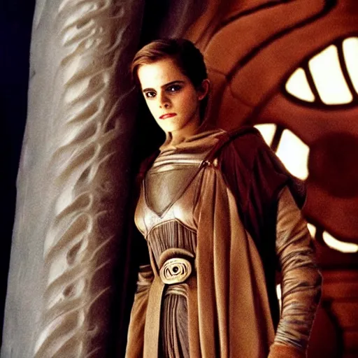 Prompt: Emma Watson as Lady Jessica from Dune, cinematic, beautiful, ominous