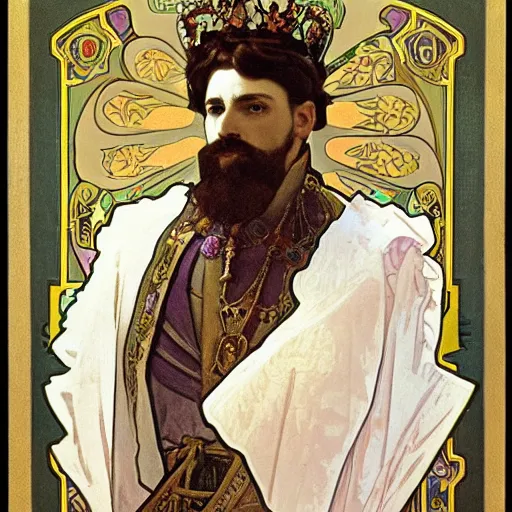 Prompt: king charles the fourth, portrait, by alphonse mucha