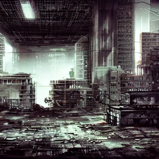 Prompt: deserted _ city _ buildings, _ cyperpunk