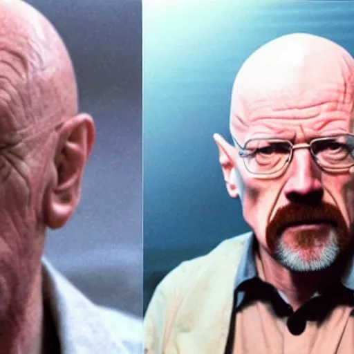 Image similar to mike ehrmantraut and walter white merged together like in a realistic and grotesque style like the shape shifting monster from john carpenter's the thing.