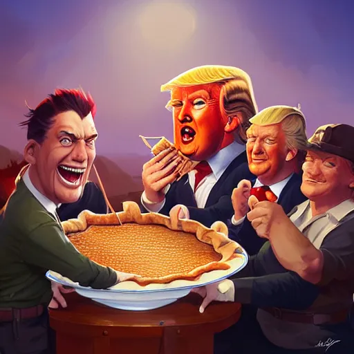 Image similar to donald trump eating pie contest, ben hur, loftis, cory behance hd by jesper ejsing, by rhads, makoto shinkai and lois van baarle, ilya kuvshinov, rossdraws global illumination