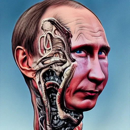 Prompt: bodyhorror portrait of vladimir putin who became an ugly lovecraftian monstrosity, photo - realistic, color image, 2 k, highly detailed, horror, by giger