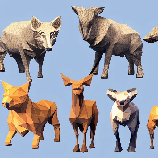 Prompt: low-poly animal 3d model pack