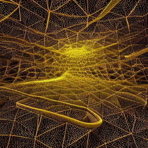 Image similar to a professional studio photograph of a highly detailed 3 d render in octane and vray of slime mold made of cellular automata according to golden ratio pattern floating in space. beautiful mystical lighting, mist, sigma 2 4 mm