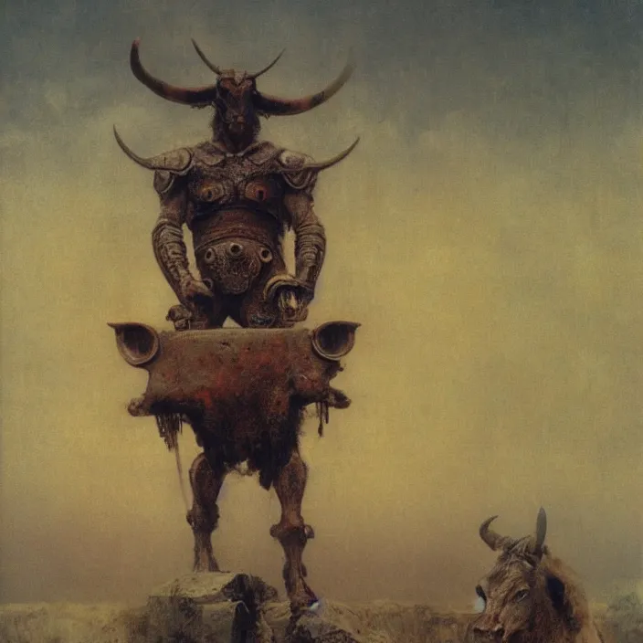 Image similar to minotaur in ancient armor, beksinski, ruan jia