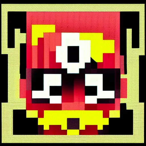 Prompt: Super Mario has pizza eyes, 8-bit digital art