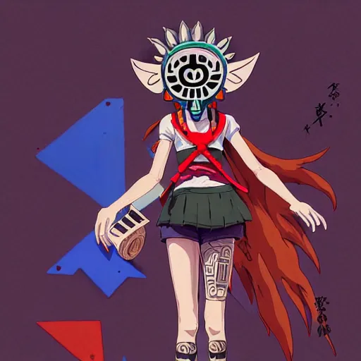 Prompt: sneaker design, astec mayan street fashion native punk shoe design, majora's mask, wearing wooden mask, ship hop sneaker design with subtle mayan patterns, gapmoe yandere grimdark, trending on pixiv fanbox, painted by greg rutkowski makoto shinkai takashi takeuchi studio ghibli, akihiko yoshida