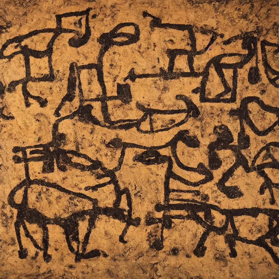 Image similar to a cave painting of an akai mpc 6 0, drum pads, maschine. lascaux cave paintings, chauvet