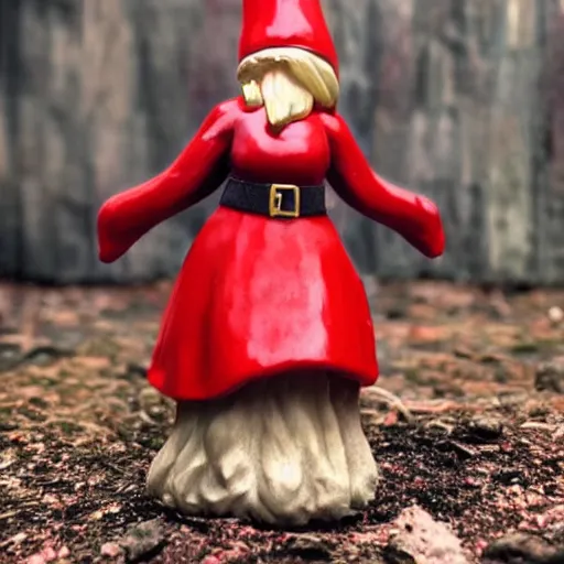 Prompt: 80mm resin model figure female gnome wearing long red coat ,fantasy, D&D, HDR, , natural light, medium close shot, dynamic pose, award winning photograph, Mucha style