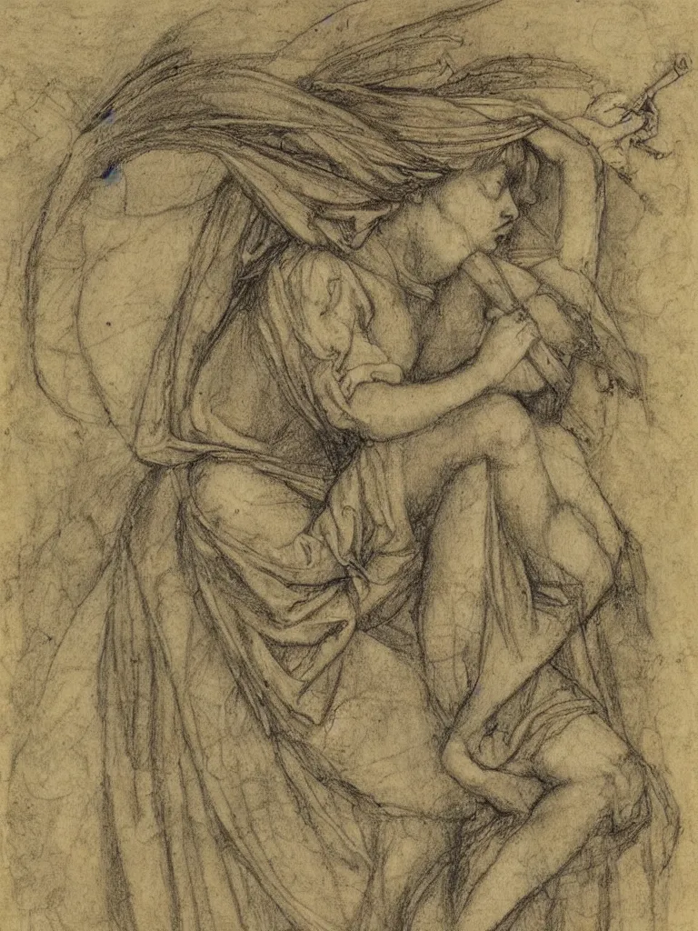 Image similar to sketch, study of a fairy, in the style of leonardo da vinci, with written notes, annotations,