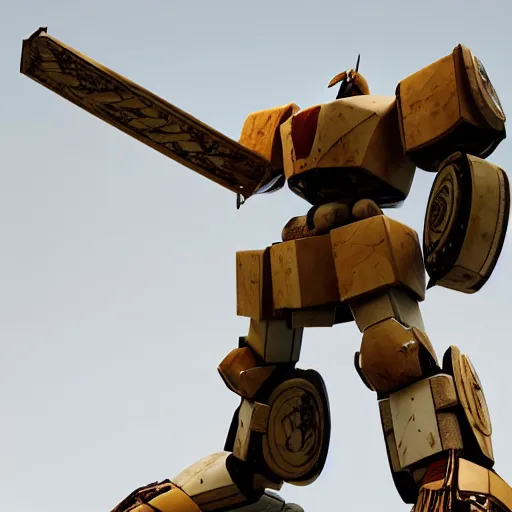 Prompt: gigantic colossal Greek hoplite mech made of marble stone and alabaster stone, kintsugi repaired. Giant medieval warrior mecha. low angle shot, mech concept HD 8k render art.