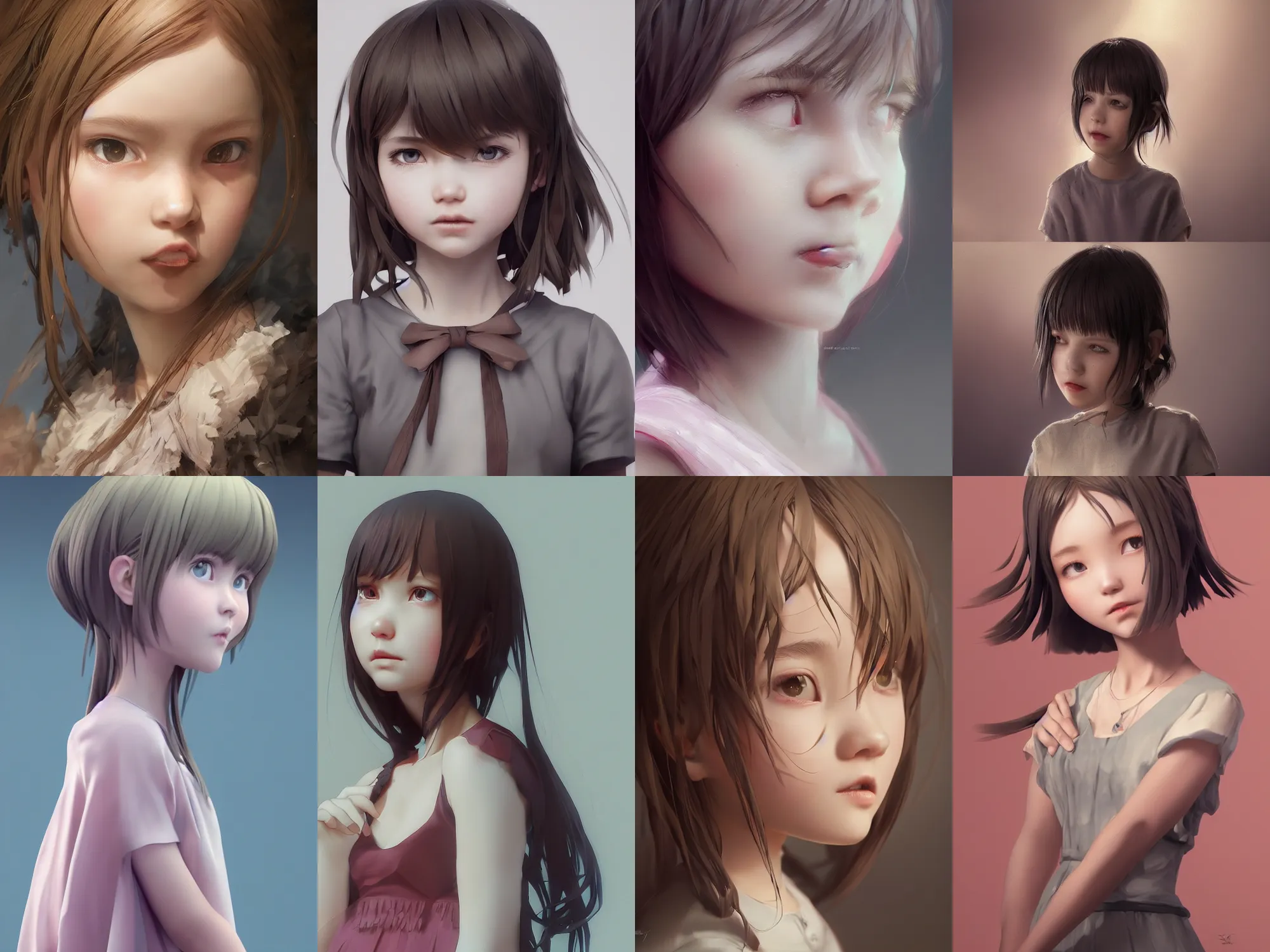 Prompt: complicated dynamic composition,realistic style at CGSociety by WLOP,ilya kuvshinov,krenz cushart,Greg Rutkowski,trending on artstation. Zbrush sculpt colored,Octane render in Maya and Houdini VFX,realistic close-up face of cute young girl,expressing joy,wearing dress,silky hair, deep eyes.Amazing textured brush strokes.Cinematic dramatic atmosphere,sharp focus, soft volumetric studio lighting.