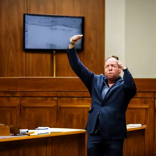 Image similar to Alex Jones desperately reaching for his out of reach phone in the courtroom, EOS 5DS R, ISO100, f/8, 1/125, 84mm, RAW, Dolby Vision, Vision AI