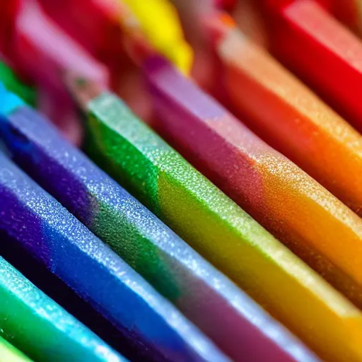 Image similar to crayons inside of glue stick, realistic photography, high detailed