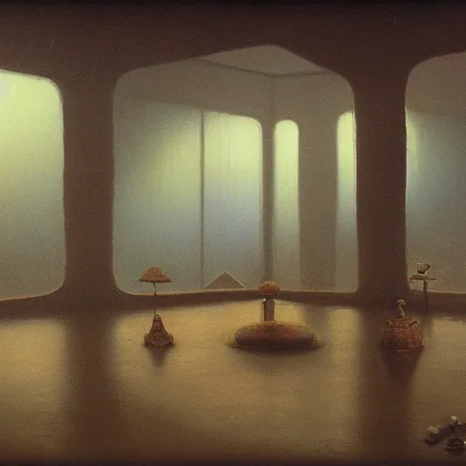 Prompt: minimal painting of bladerunner interior room with celestial ephemeral ornaments and african architecture, artstation, beksinski, cinematic