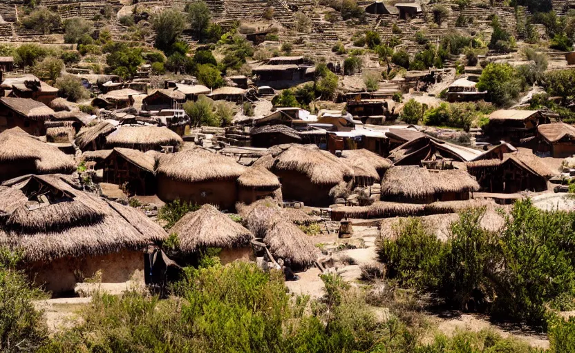 Prompt: an adobe village, on top of a mountain, photography