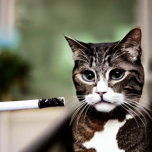 Prompt: dslr photograph of cat smoking