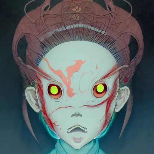 Image similar to prompt : yokai portrait soft light painted by james jean and katsuhiro otomo and erik jones, inspired by evangeleon anime, smooth face feature, intricate oil painting, high detail illustration, sharp high detail, manga and anime 1 9 9 9