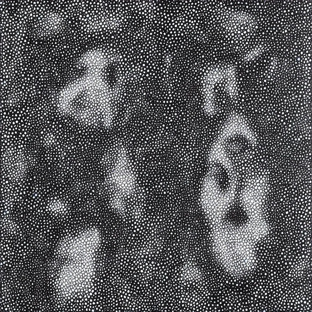 Image similar to face made out of planet, faceless people dark, dots, drip, stipple, pointillism, technical, abstract, minimal, style of francis bacon, asymmetry, pulled apart, cloak, hooded figure