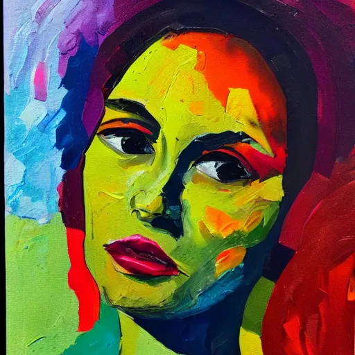 Prompt: portrait made of colorful gouache thick impasto circles