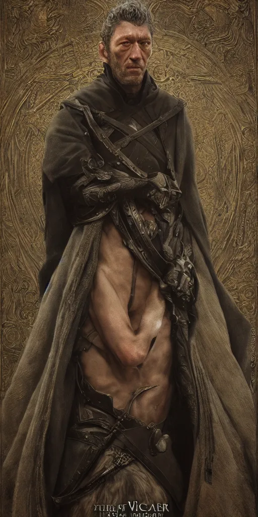 Prompt: vincent cassel, fame of thrones masterpiece by edgar maxence and ross tran and michael whelan, gustav dore, 8 k, octane render