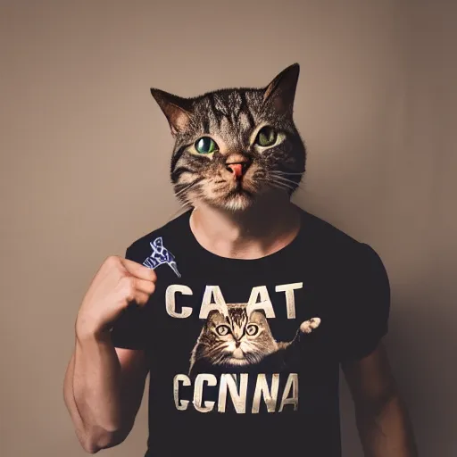 Image similar to cat wearing john cena shirt, photo, 8k, hyper realistic, photography