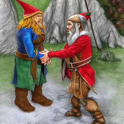 Image similar to elf meeting a dwarf by rob rey dungeons and dragons