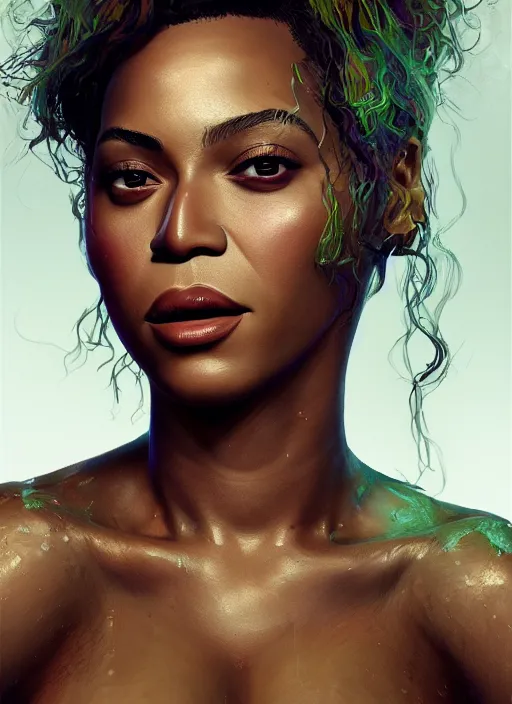 Image similar to beyonce, au naturel, hyper detailed, digital art, trending in artstation, cinematic lighting, studio quality, smooth render, fluorescent skin, unreal engine 5 rendered, octane rendered, art style by klimt and nixeu and ian sprigger and wlop and krenz cushart