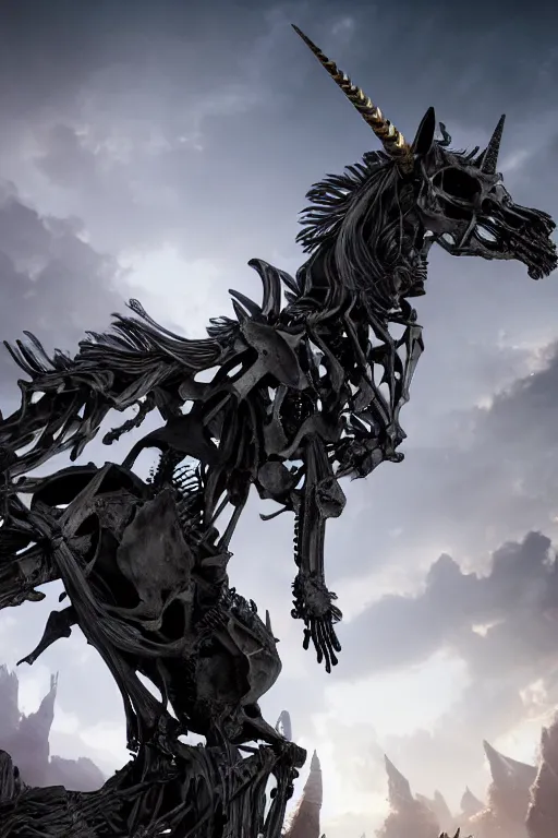 Prompt: A unicorn skeleton, dramatic lighting, cinematic, establishing shot, extremely high detail, foto realistic, cinematic lighting, post processed, concept art, high details, cinematic, 8k resolution, beautiful detailed, photorealistic, digital painting, artstation, concept art, smooth, sharp focus, artstation trending, octane render, unreal engine