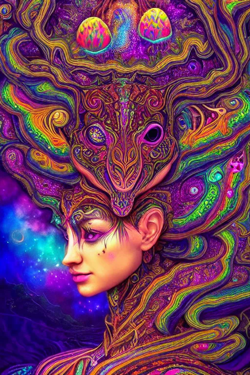 Image similar to third eye opening dream of wild life, extremely colorful psychedelic experience, abstract, dmt, psilocybin, lsd, intricate, elegant, highly detailed, digital painting, artstation, smooth, sharp focus, illustration, art by hana yata, android jones, josephine wall octane render, unreal engine, 8 k