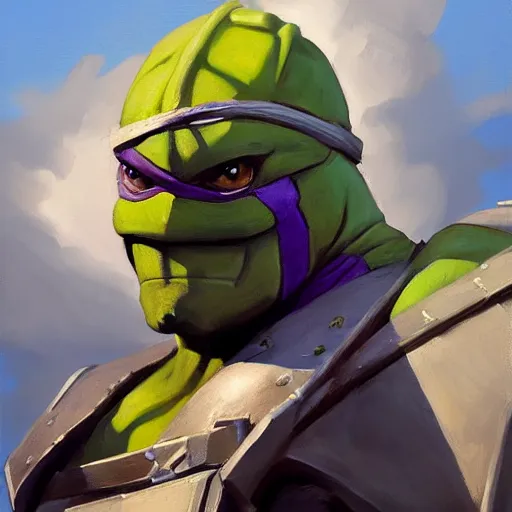 Image similar to greg manchess portrait painting of armored donatello of tmnt as overwatch character, medium shot, asymmetrical, profile picture, organic painting, sunny day, matte painting, bold shapes, hard edges, street art, trending on artstation, by huang guangjian and gil elvgren and sachin teng