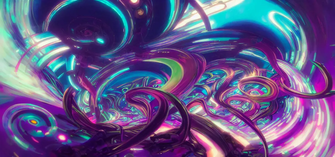 Image similar to swirling vortexes of computer hardware vaporwave aesthetic, colorful, psychedelic, digital painting, artstation, concept art, smooth, sharp focus, illustration, art by artgerm and greg rutkowski and alphonse mucha