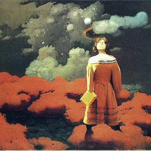 Prompt: A print. A rip in spacetime. Did this device in his hand open a portal to another dimension or reality?! autochrome by Winslow Homer, by Jeff Easley, by Albrecht Anker stunning, organic