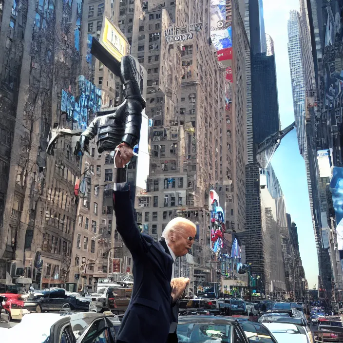 Image similar to Giant Joe Biden Cyborg, Attacking NYC