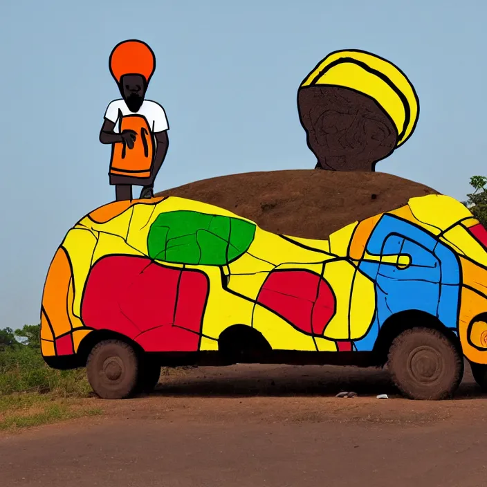 Image similar to UFO hovering over an African Jesus , colourful, in the style of Nigerian truck art,