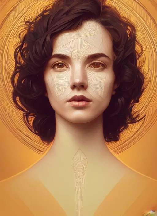 Prompt: symmetrical, full body portrait of a woman with short wavy hair, round face, cottagecore!!, river, trees, golden hour, intricate, elegant, highly detailed, digital painting, artstation, concept art, smooth, sharp focus, illustration, art by artgerm and greg rutkowski and alphonse mucha