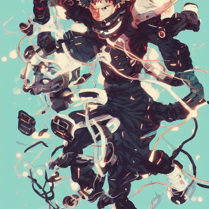 Prompt: anime portrait deku my hero academia futuristic science fiction, mucha, hard shadows and strong rim light, art by jc leyendecker and atey ghailan and sachin teng