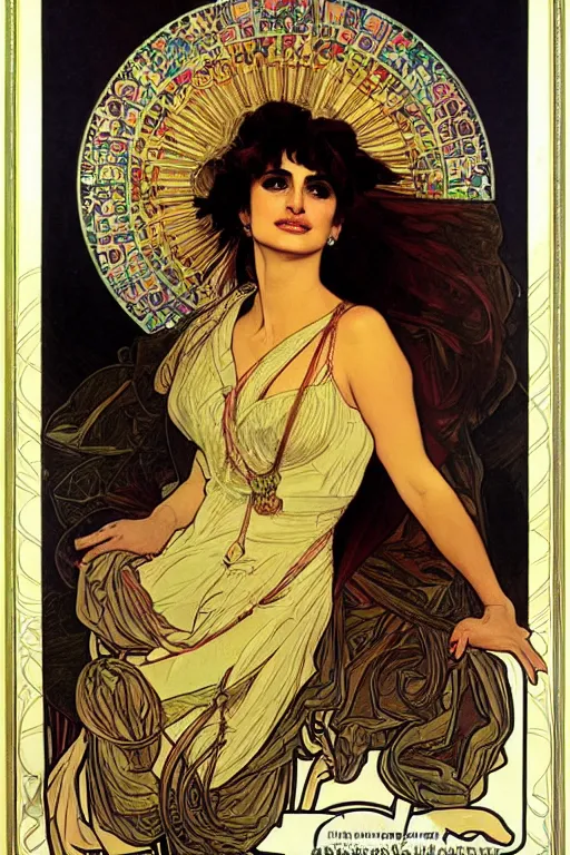 Prompt: portrait of penelope cruz, artwork by alphonse mucha