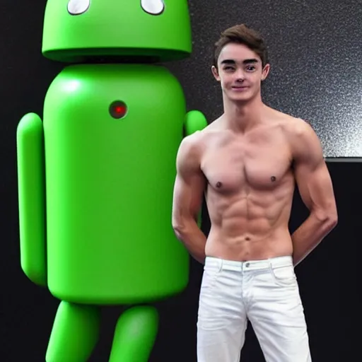 Prompt: showing off his muscles, shiny skin, f 1 driver charles leclerc, on display, who is a male android, posing like a statue, blank stare, humanoid robot, frozen ice statue, made of ice, a realistic detailed photo of a guy who is an attractive humanoid who is half robot and half humanoid, by the pool