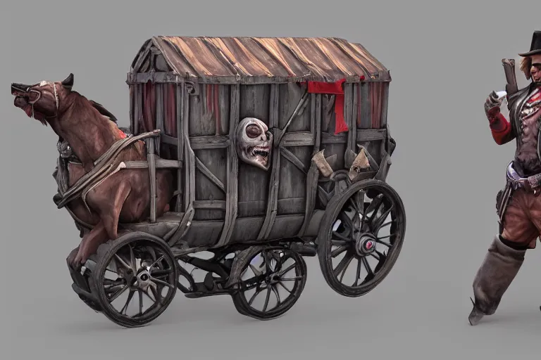 Image similar to 3d sculpt of a gothic circus wagon, artstaton, League of Legends, red dead redemption2, overwatch, digital illustration