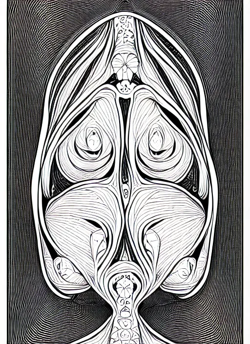 Image similar to symmetry! human fetus, intricate, elegant, highly detailed, concept art, smooth, sharp focus, lineart, illustration,, penned with black on white, 8 k