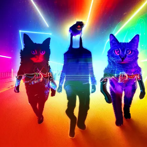 Image similar to colorful cyberpunk cat with 2 heads walking on clouds, realistic, 4 k