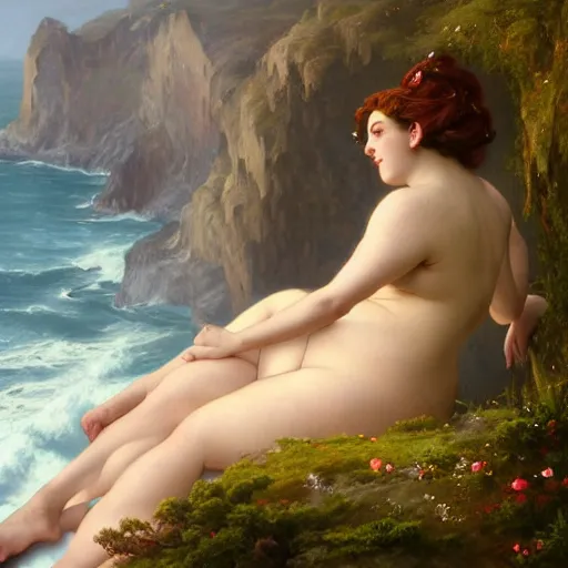 Prompt: a stunning matte landscape painting of a voluptuous sapho and her friend in gossamer purple dresses sitting on a cliff facing away from the camera in the rain watching the sunrise over the ocean, turbulent ocean in the background, intricate, elegant, highly detailed, artstation, ultra sharp focus, octane render, volumetric lighting, art by greg rutkowski and alphonse mucha