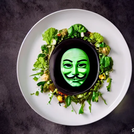 Prompt: anonymous as a beautiful vegan meal on a plate, award winning food photography, extremely detailed, artstation, 8 k, sensual lighting, incredible art, wlop, artgerm